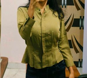 Olive Green Shirt With Tie Know Cut Back