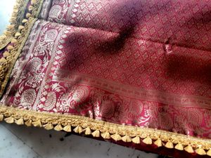 Maroon &amp; Gold Floral Banarasi Silk Sari