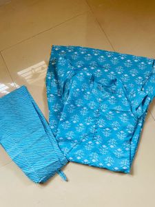 Blue Printed Kurti Set