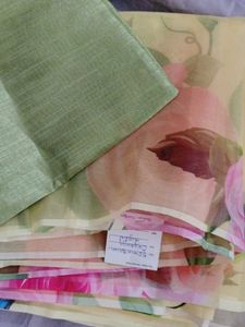 Lemon Yellow Digital Print Organza Saree