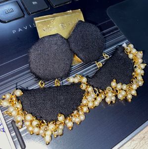 Classic Black Elegance: Handmade Pearl Drop Earrin