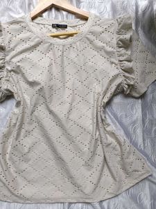 Zara White Eyelet Ruffle Top