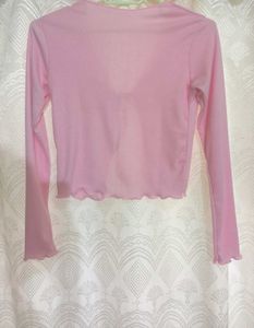 Pink Tie-Front Long Sleeve Top