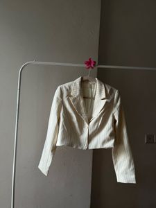 Creamish White Pinstripe Crop Blazer
