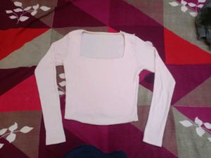 Pink Square Neck Long Sleeve top