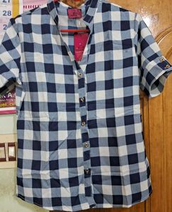 Checkered Button-Down Top