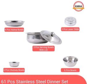 61 PIECE STAINLESS STEEL DINNER SET