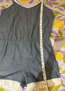 Denim Lace Trim Romper