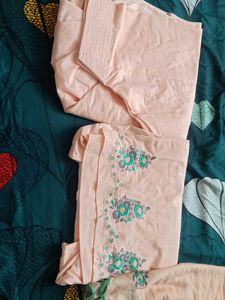 Elegant Embroidered Kurta Set Peach