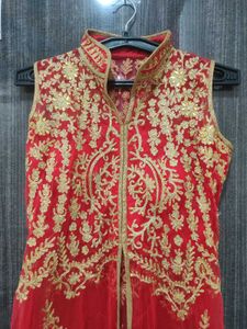 Red Designer Plazo Suit