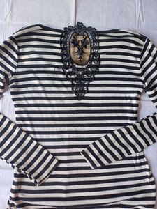 Back Design Top With Black And White Striped