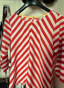 Chic Red & White Diagonal Stripe Top