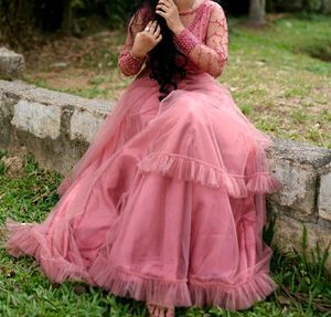 Pink Tulle Ruffle Maxi Dress