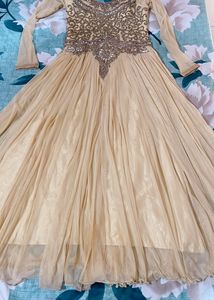 Party Wear  Golden Gown With Bottom N Dupatta Dupa