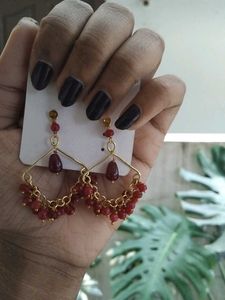 Red Beaded Dangle Earrings