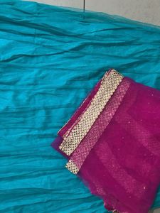 Teal Ethnic Skirt with Border and Dupatta