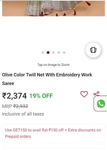 Elegant Olive Green Twill net embroidery  work Sar