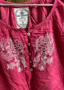 Pink Embroidered Casual Top