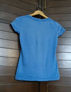 Women Blue Graphic Print Cotton Tshirt