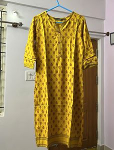Mustard Kurti Straight Fit