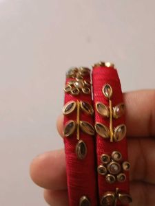 Thread Work Kundan Bangles
