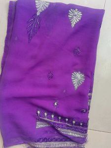 Purple Embroidered Saree