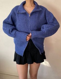 Blue Double Zipper Sweater