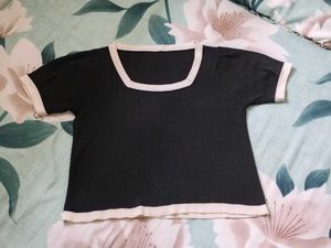 Black & White Trim Square Neck Top