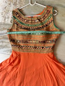 Fit and Flare Coral orange ethnic gown