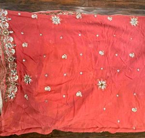 Coral Embellished Saree with Blouse