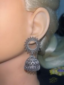 Oxidized Silver Jhumka Earrings
