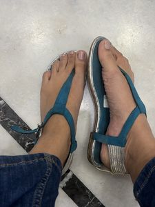 Blue And Silver Party Wear Sandals
