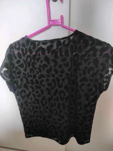 BLACK velvet leopard pattern Sheer Top