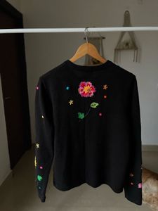 BEREK BLACK FLORAL Hand Embroidered Sweater