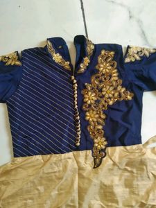 Elegant Blue & Gold Embellished Dress