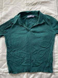 Green Ribbed Knit Top