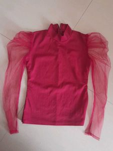 Red Sheer Sleeve Top