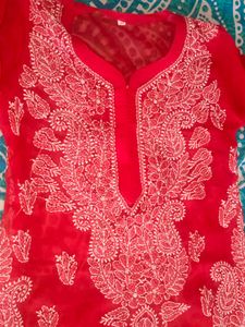 Red Embroidered Kurti
