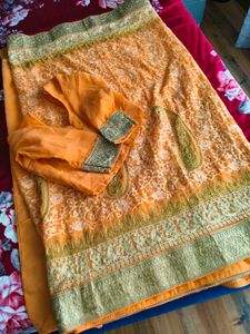 heavy peach embroidered saree