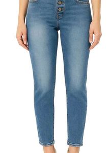 Trendy High-Waist Blue Denim with 3-Button Style💙