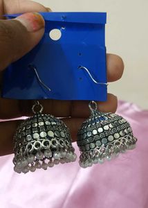 Silver Peacock Jhumka Earrings
