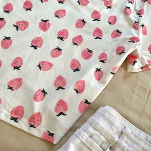 🍓strawberry Shortcake shouju Girl Whites Pink Top