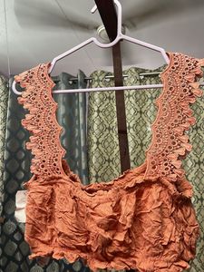 Peach Forever 21 Lace Crop Top.