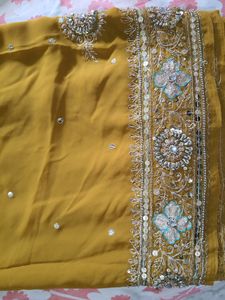 Mustard Saree With Stitched Blouse