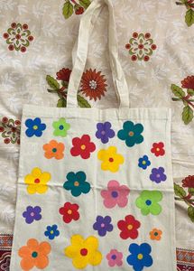 Colourful Hand-painted Floral Cloth Tote Bag