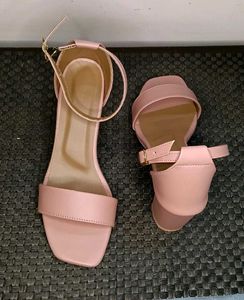Women Pink Block Heel Strappy Buckle Sandal