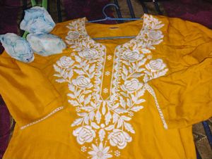 Embroidery Yellow Short Kurti