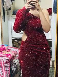 Red Sequin One-Shoulder Dress