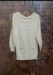 Cream Knit Tunic with Pearl Details