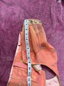 Pink &amp; Gold Embellished Saree With Stitched Blouse